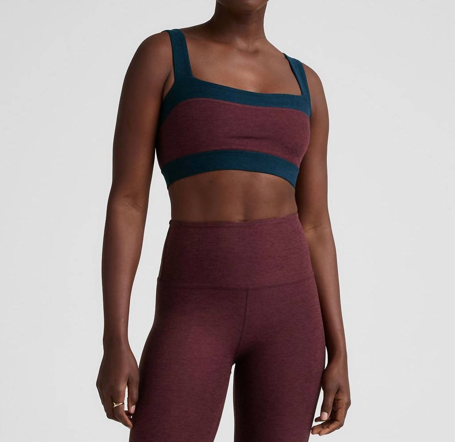 BEYOND YOGA Spacedye Horizon Colorblock Bra in midnight burgundy nocturnal navy - women's intimate