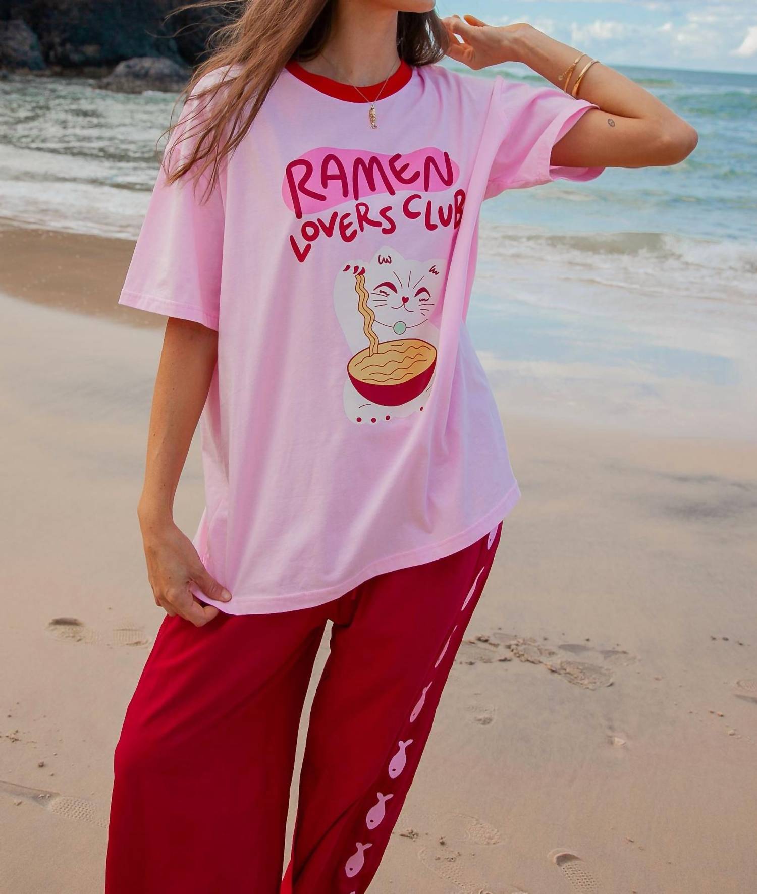 Palm Collective Ramen Lovers Club Tee in pink - women's t-shirt - alternate view