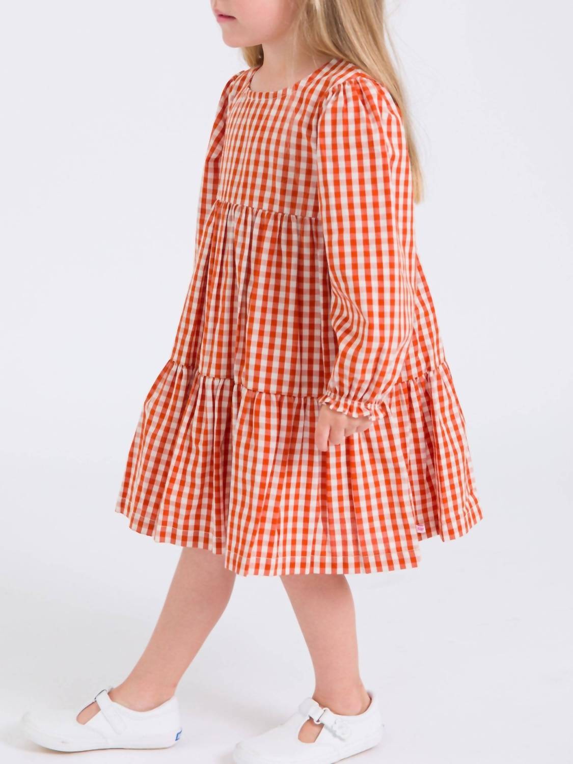 Rufflebutts - Girls' Gingham Woven Long Sleeve Tiered Twirl Dress