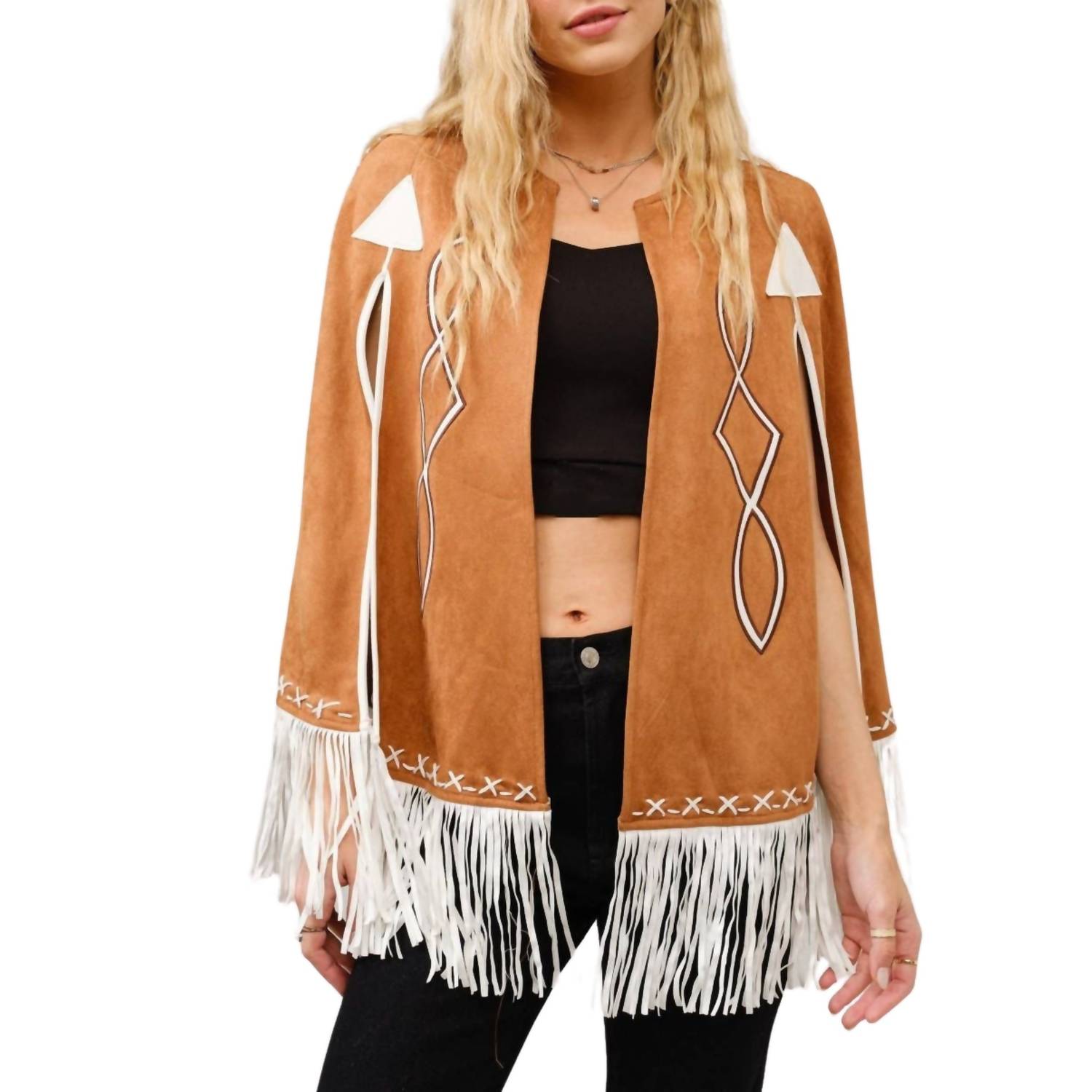 Blue B - Fringe Detail Open Cape Jacket