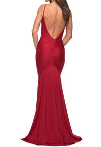 La Femme - Jersey Ruched Cowl Neck Mermaid Gown