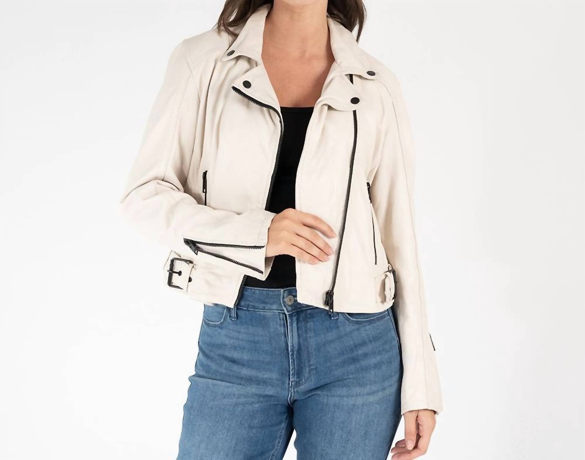 MAURITIUS Bita Rf Leather Jacket in off white - women's jacket