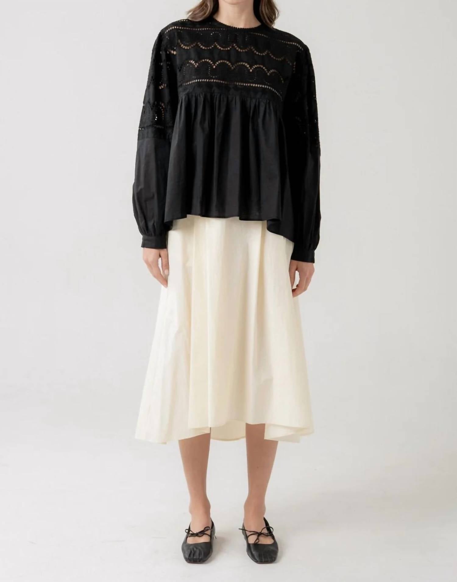 Elle Grey - Long Sleeve Eyelet Top