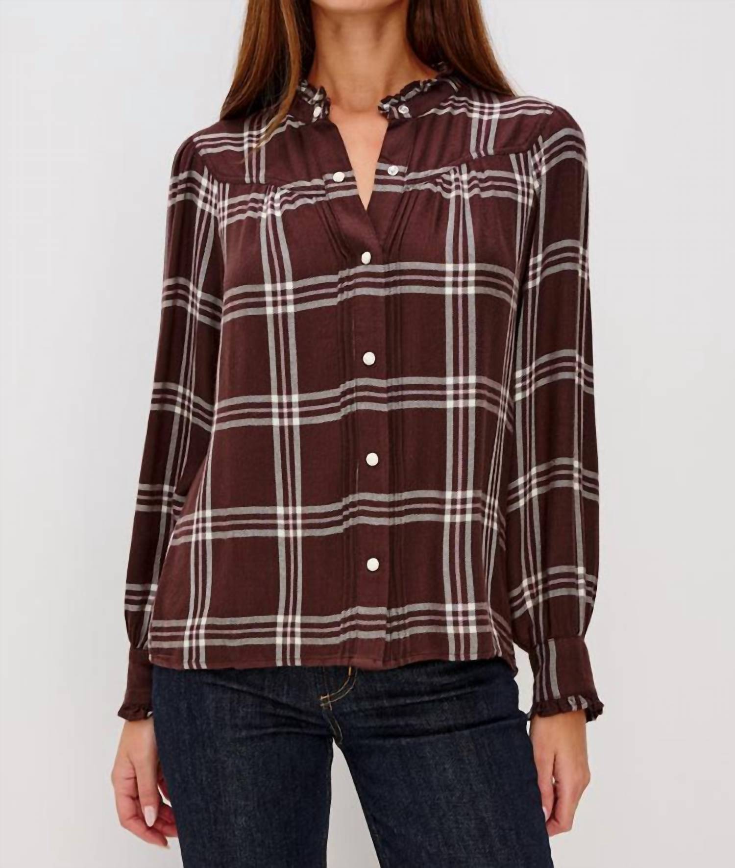 Rails Alanna Long Sleeve Plaid Top in chocolate napoleon - women's shirt