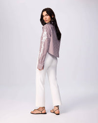 Theo The Label - Echo Cropped Embroidered Stripe Shirt