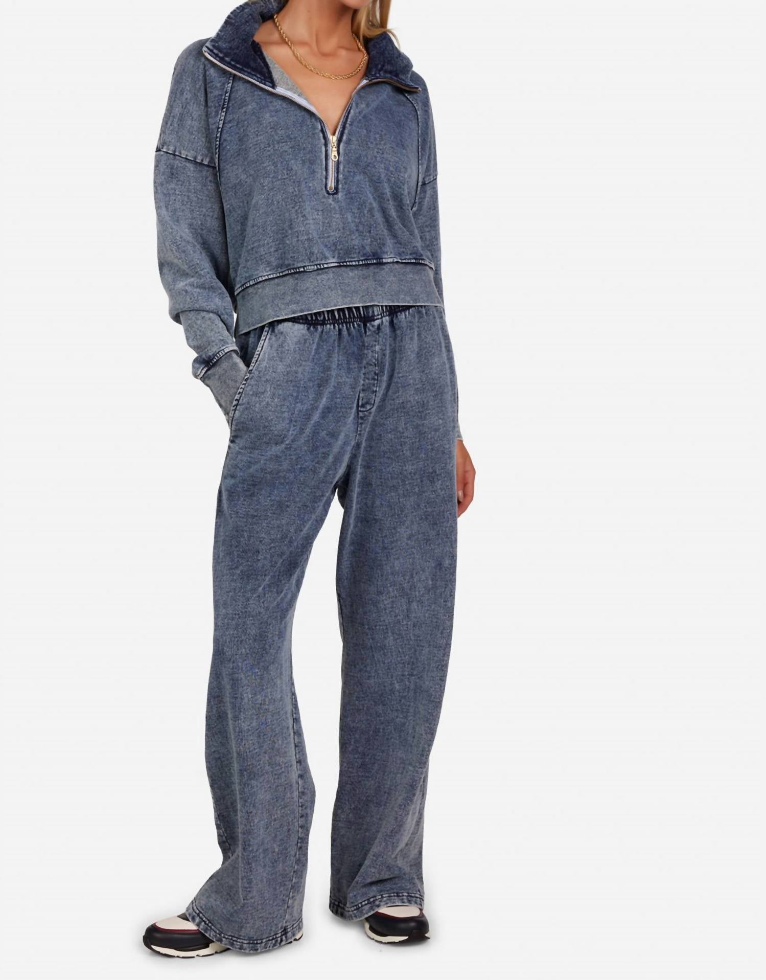 MICHAEL LAUREN Maui Fly Front Wide Leg Pants in faded denim - women's pants