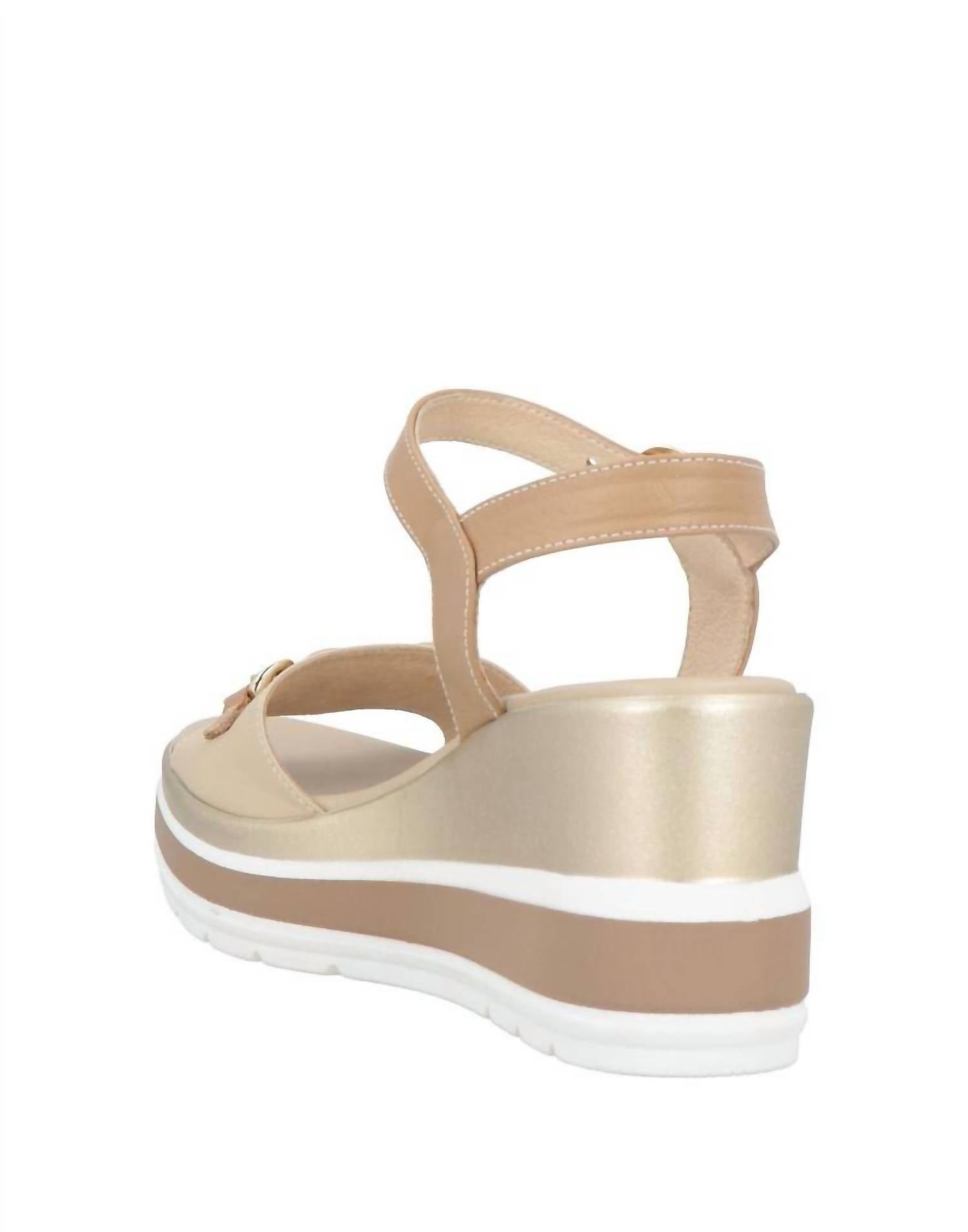 NeroGiardini Womens Chain Ankle Strap Platform Wedge Sandal in nude - women's shoe - detail view