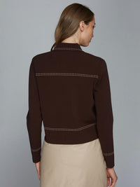 Autumn Cashmere Saddle Stitch Collared Jacket in espresso combo - women's jacket - alternate view