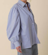 Olivaceous - Eve Striped Puff Sleeve Shirt