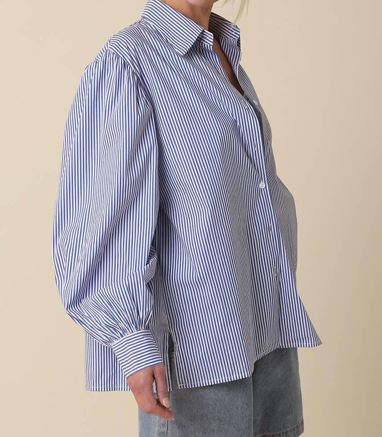 Olivaceous - Eve Striped Puff Sleeve Shirt
