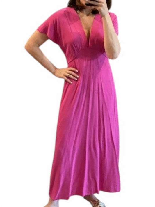 Astr - Short Sleeve Deep V-neck Maxi Dress