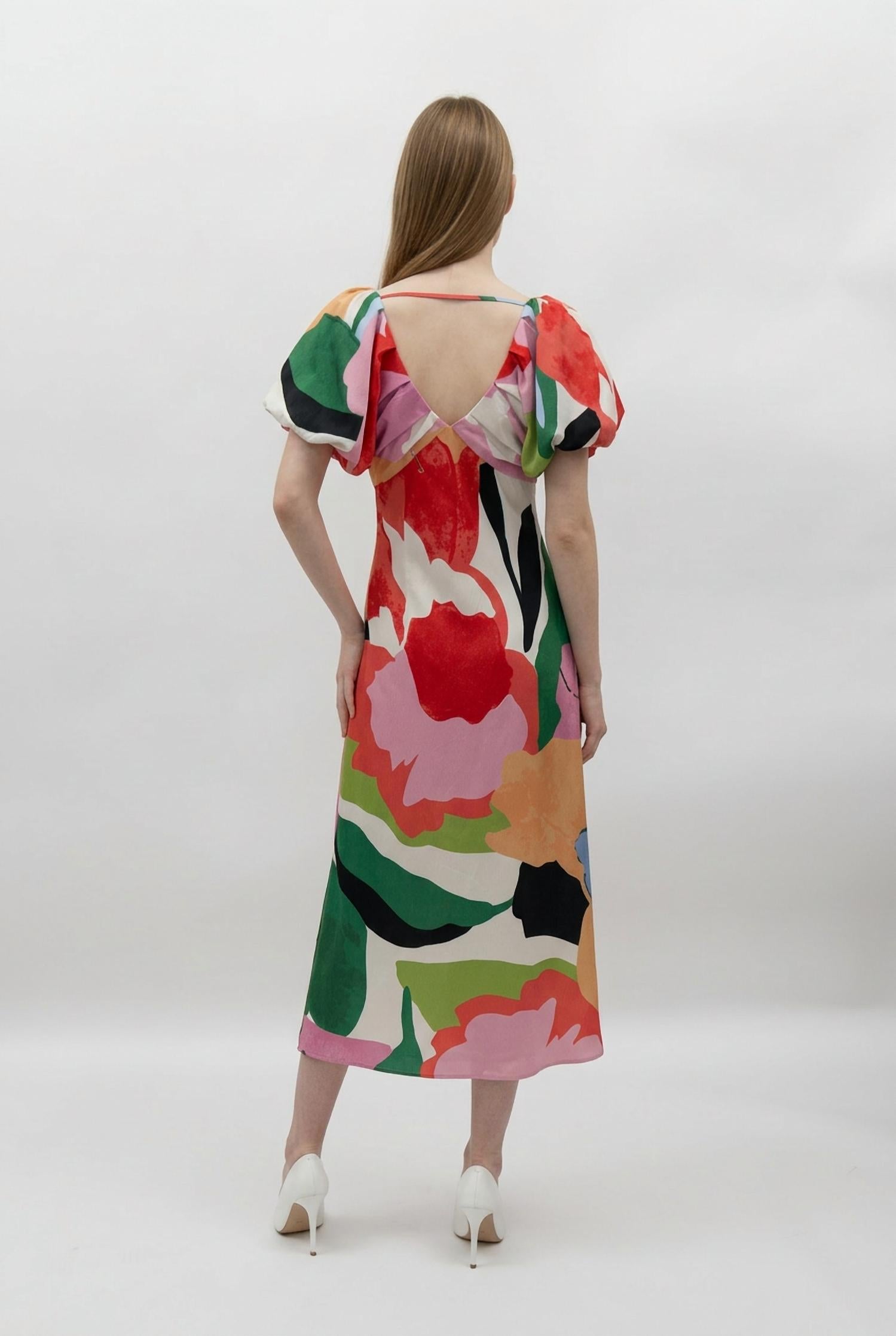 Fore Collection - Puff Sleeve V Neck Maxi Dress