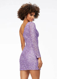 ASHLEYlauren One Shoulder Long Sleeve Dress in orchid - women's dress - alternate view