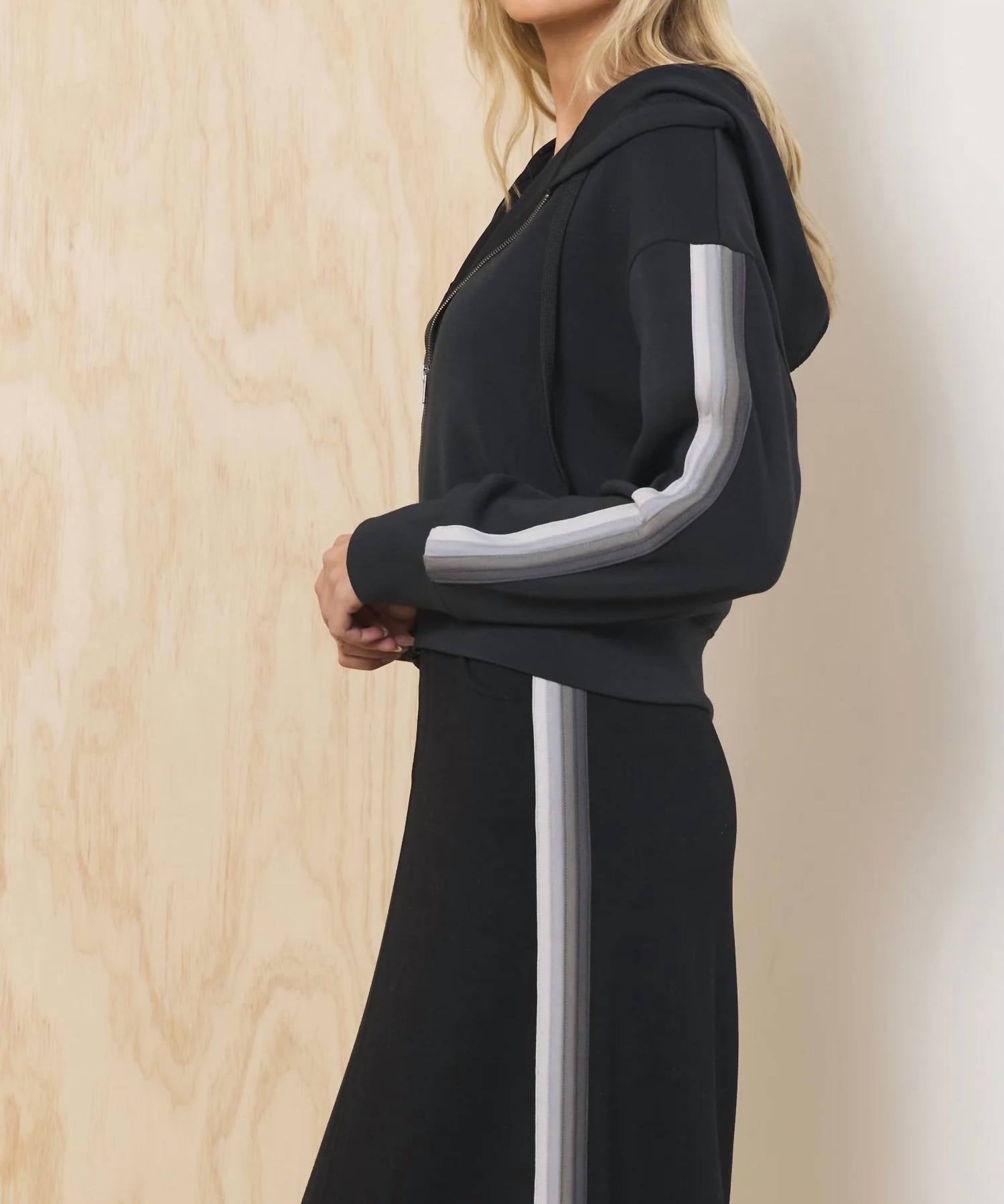 Vintage Havana Victoria Zip Up Hoodie in black with grey - women's top - alternate view