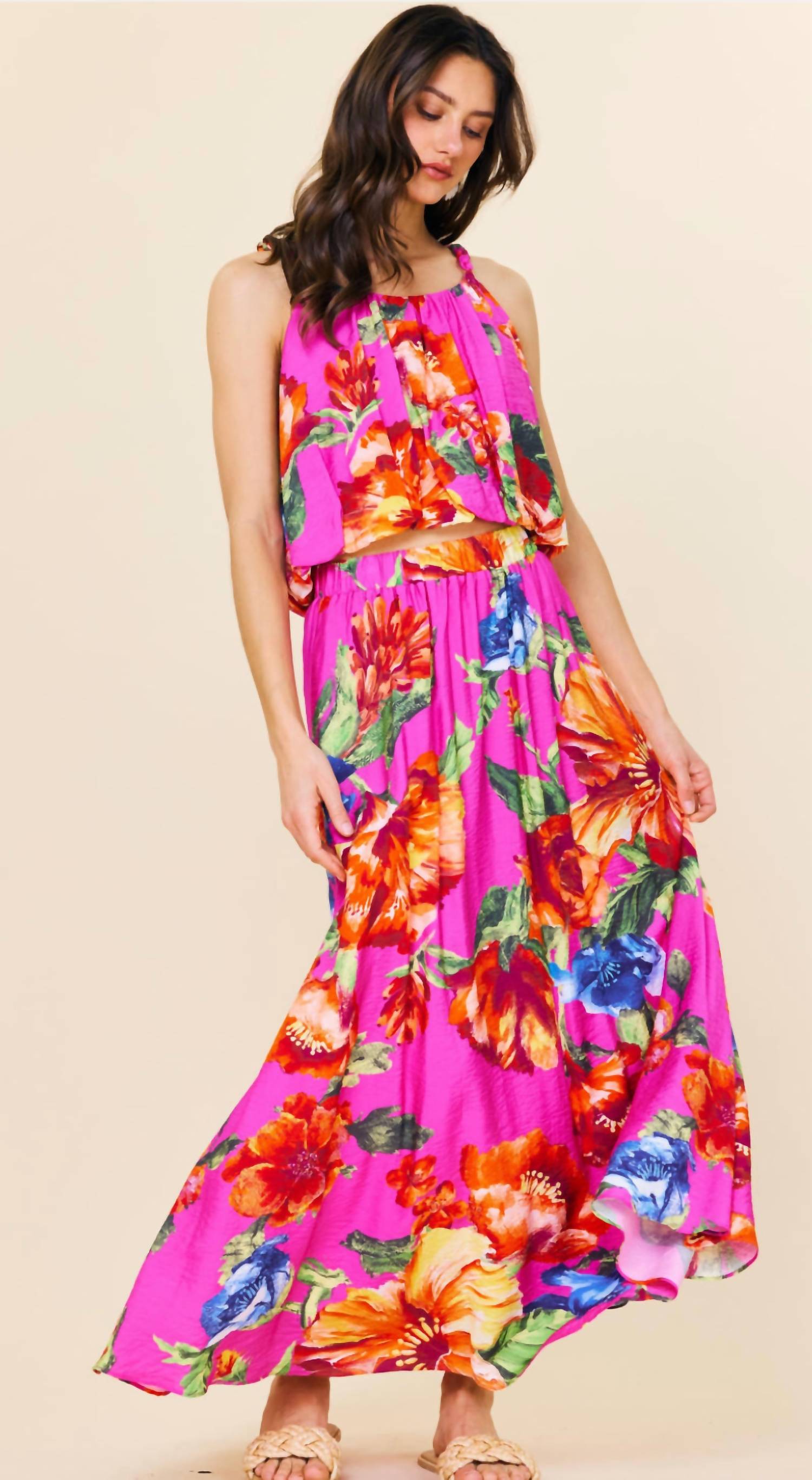 Skies Are Blue - Magenta Floral Skirt