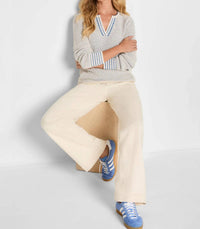 Nic + Zoe Tuck Texture Split Neck Sweater in blue - women's sweater - detail view