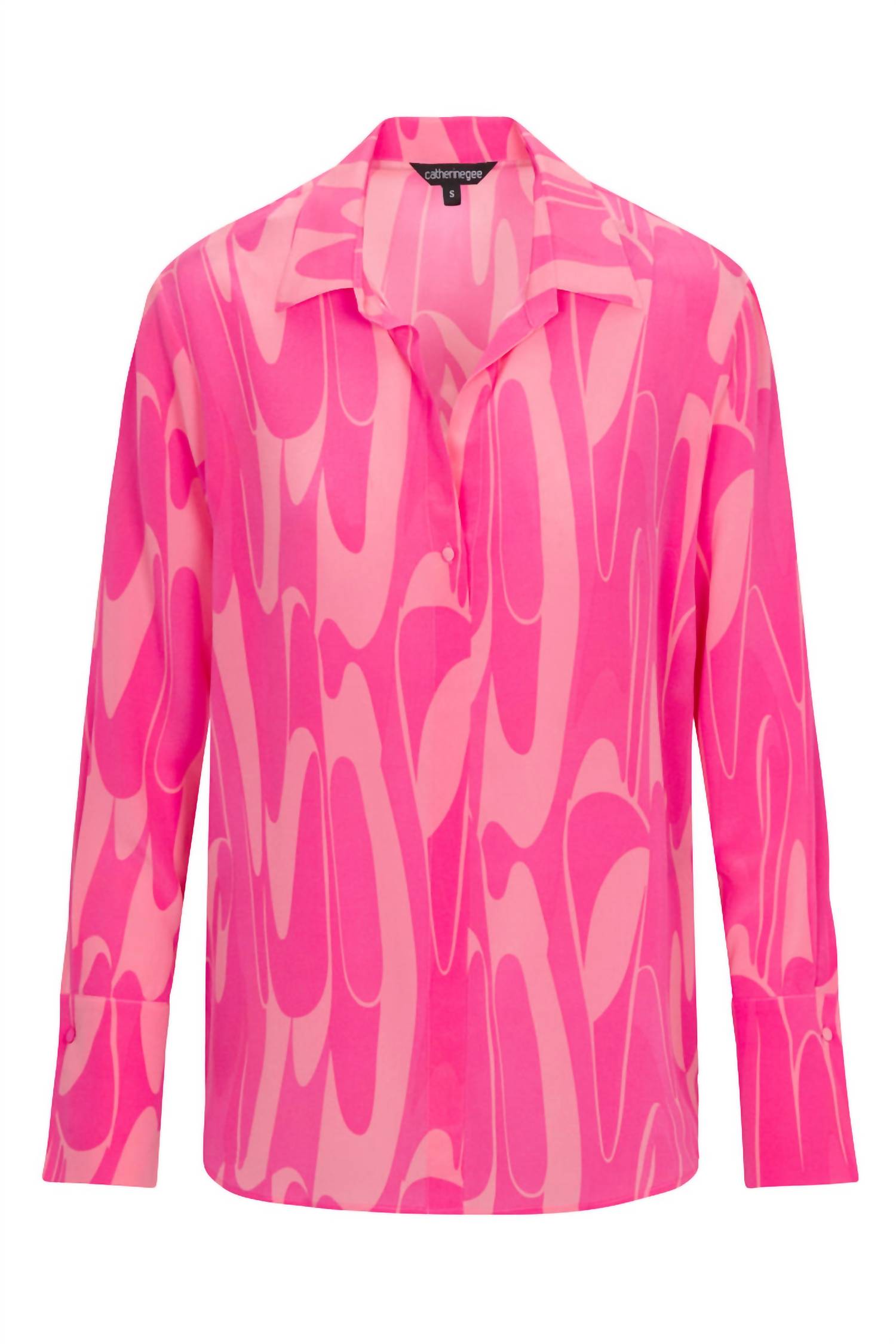 catherine gee Daria French Cuff Silk Blouse in pink deco - women's blouse - detail view