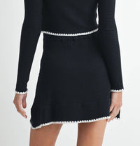 ENDLESS BLU. Contrast Ribbed Knit Mini Skirt in black off white - women's skirt - alternate view