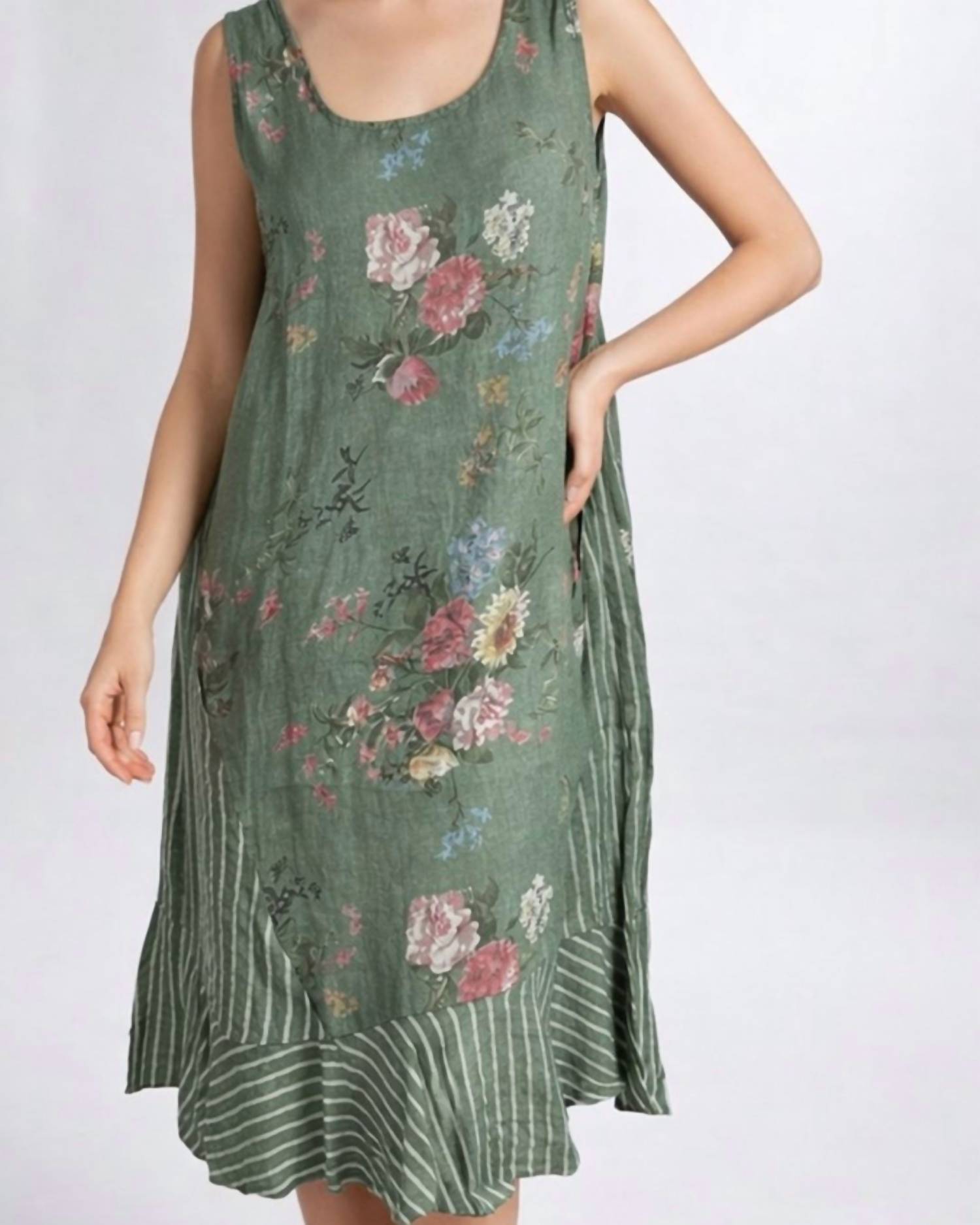 Tempo Paris - Sleeveless Floral Stripe Dress