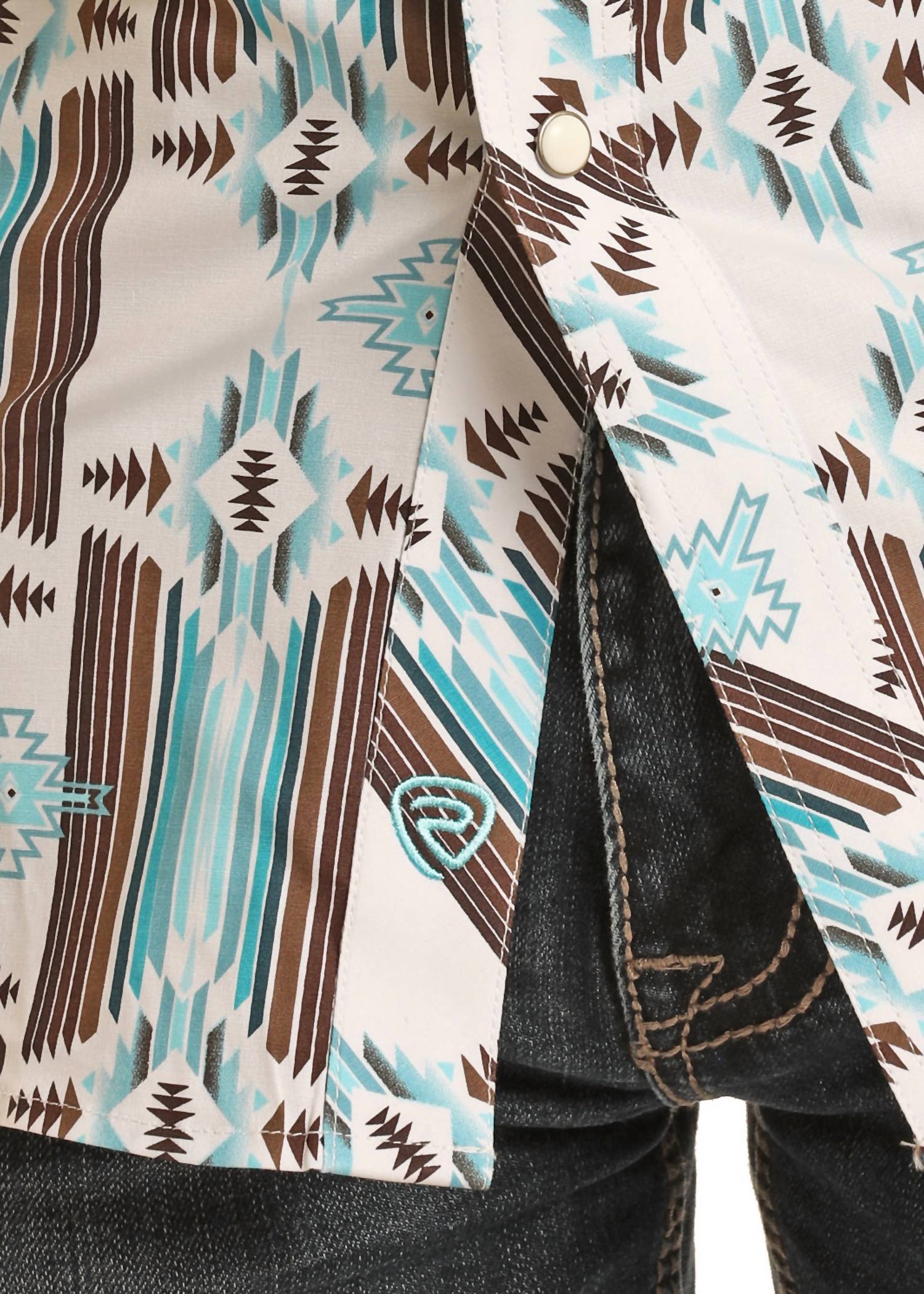 Panhandle - Rock & Roll Denim Aztec Print Long Sleeve Snap Shirt