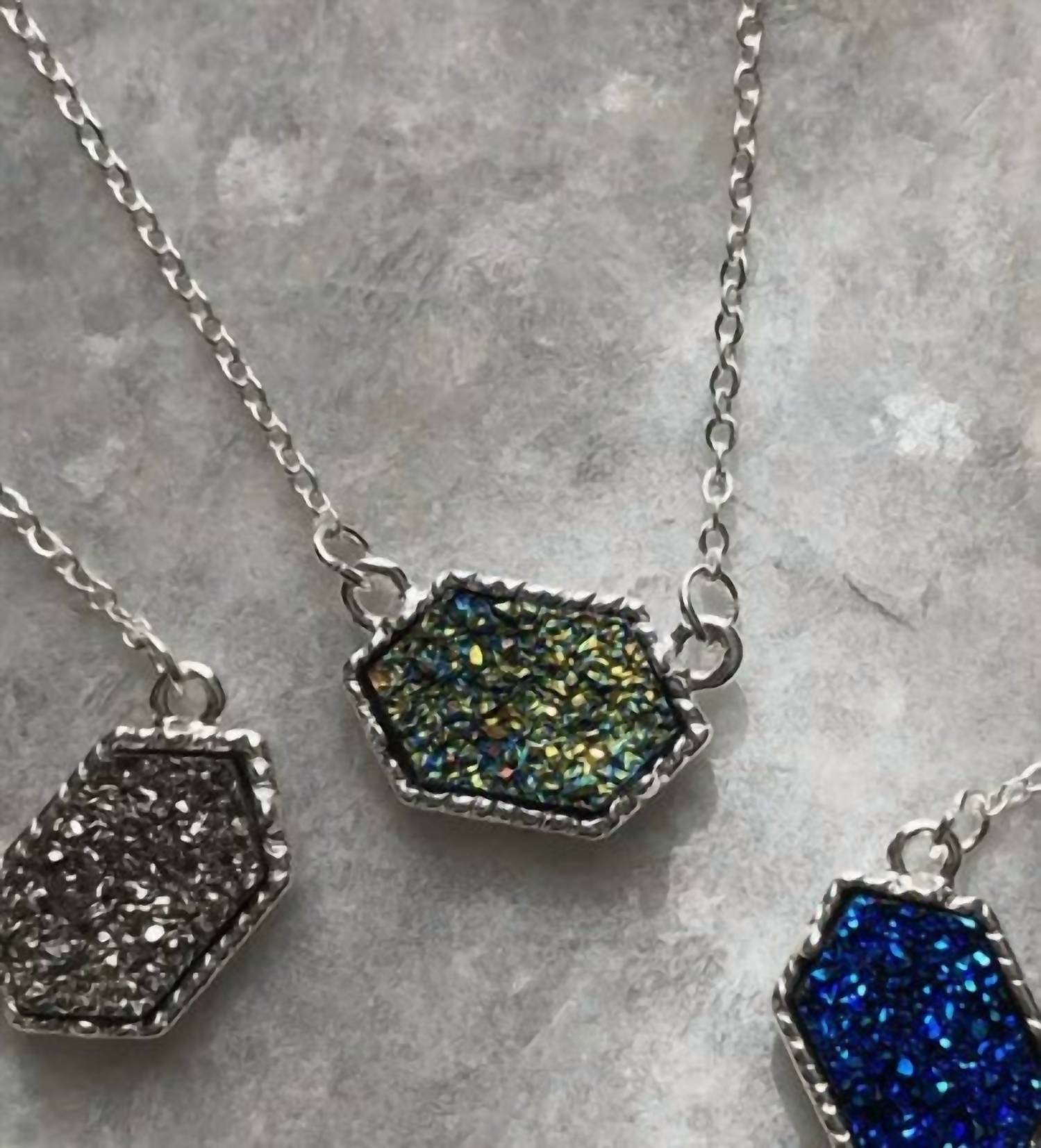 Lauren Lane - Women's Peacock Iridescent Druzy Stone Necklace