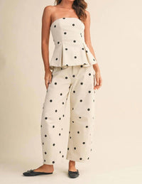 Klesis - Napa Strapless Peplum Top And Barrel Pants Set