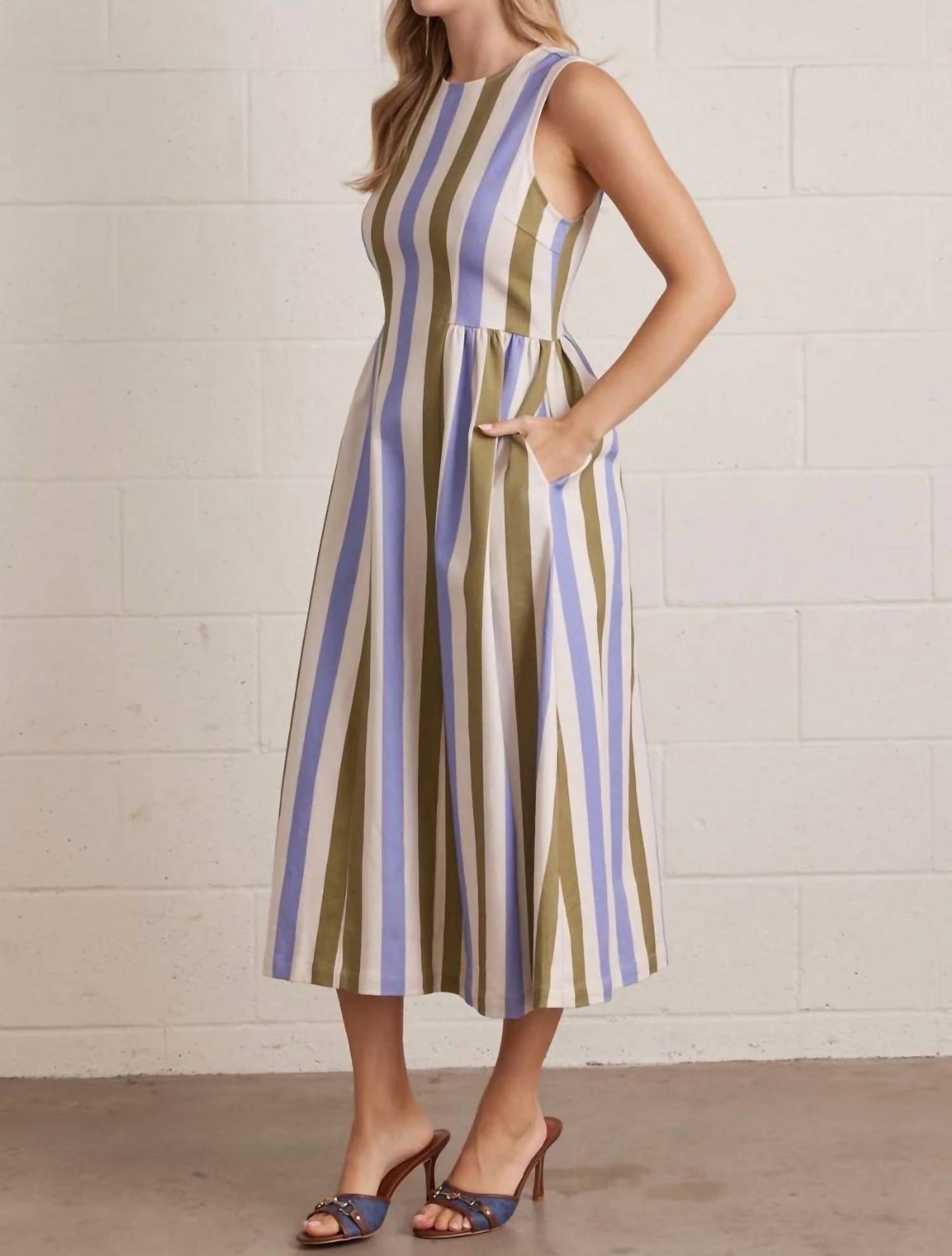Entro - Striped Sleeveless Midi Dress