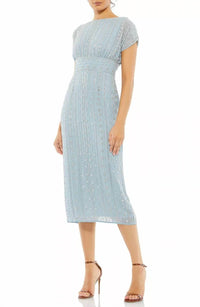 Mac Duggal - Beaded Cap Sleeve Column Midi Dress