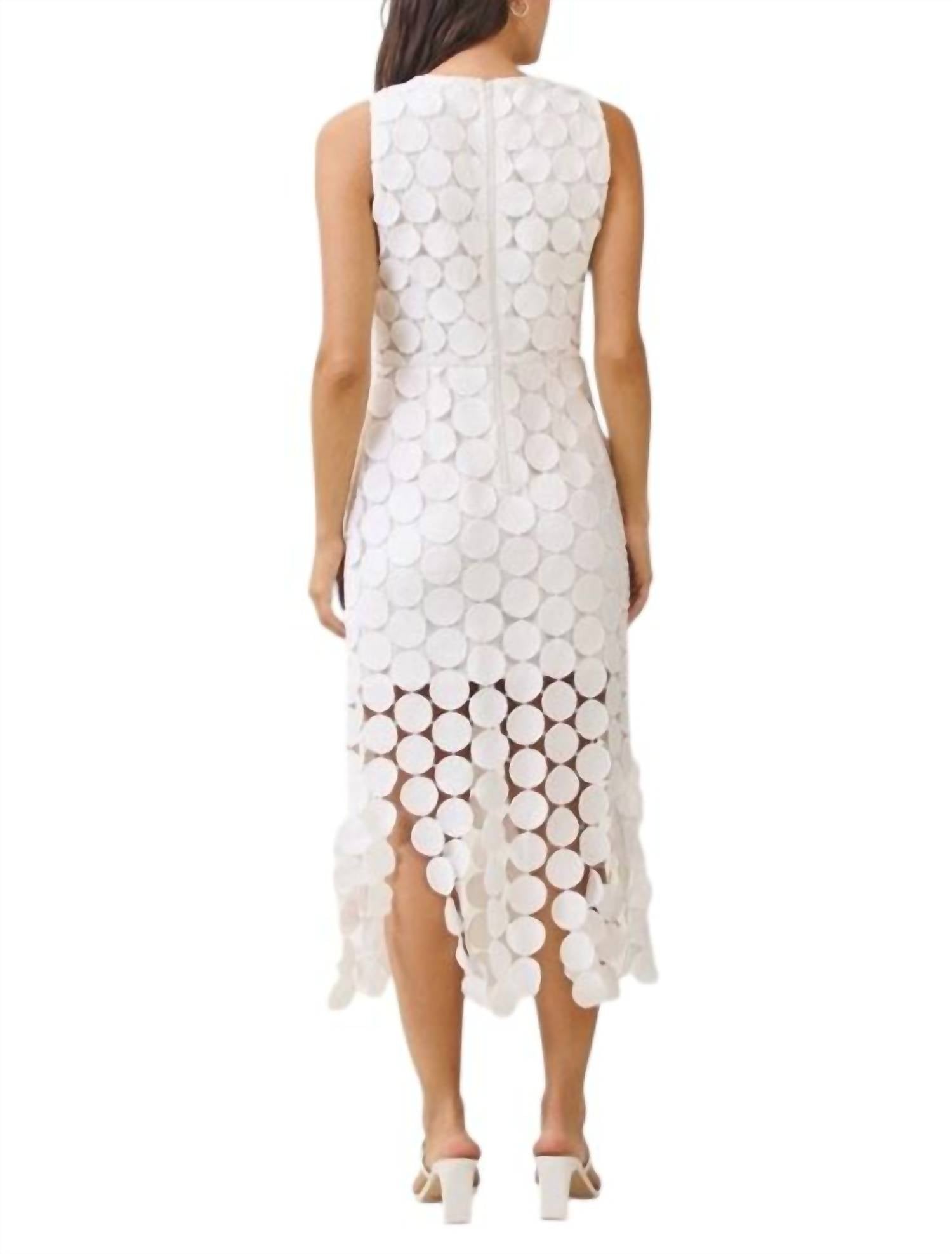 ABLE Cayman Circle Crochet Bottom Tassel Dress in white - women's dress - detail view