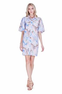Joy Joy - Puff Sleeve Fitted Shirt Mini Dress