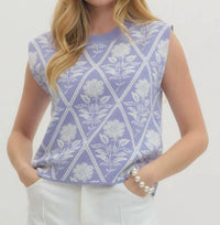 entro Textured Diamond Knit Sleeveless Top in periwinkle - women's sweater