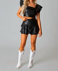 Buddylove - Leather Ruffle Top