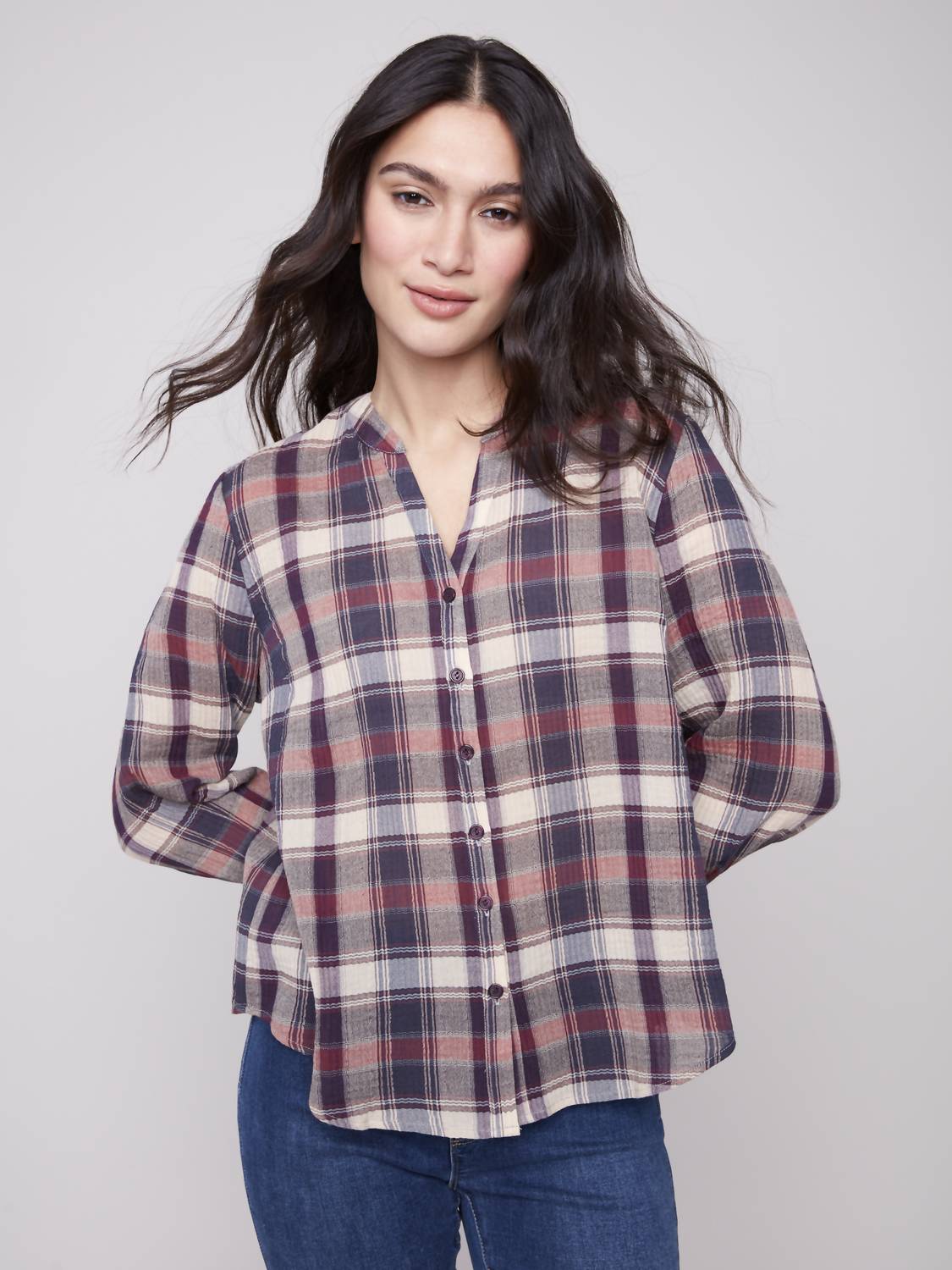 Charlie B - Textured Lightweight Plaid Button Up Shirt