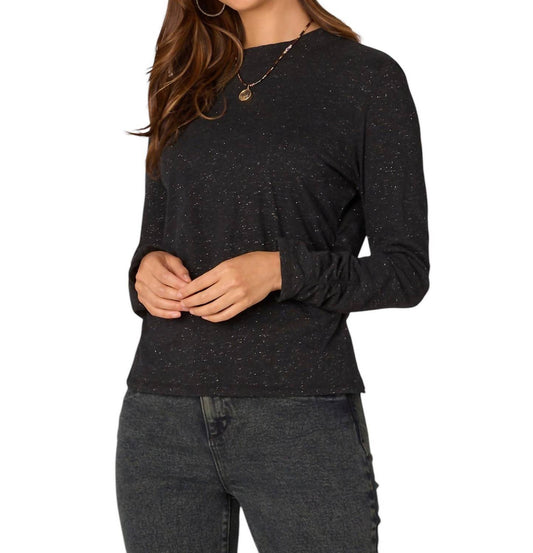 Democracy - Long Sleeve Crew Neck Metallic Thread Knit Top