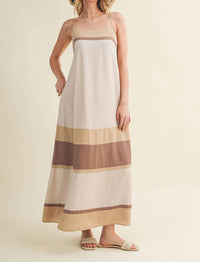 Mustard Seed Color Blocked Maxi Dress in taupe multi - women's dress