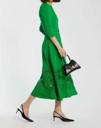 Mac Duggal - Illusion Skirt Quarter Sleeve Midi Dress
