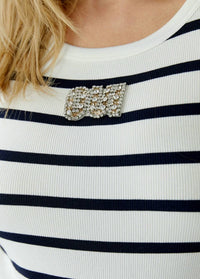 Oui - Striped With Embellished Logo Tank Top