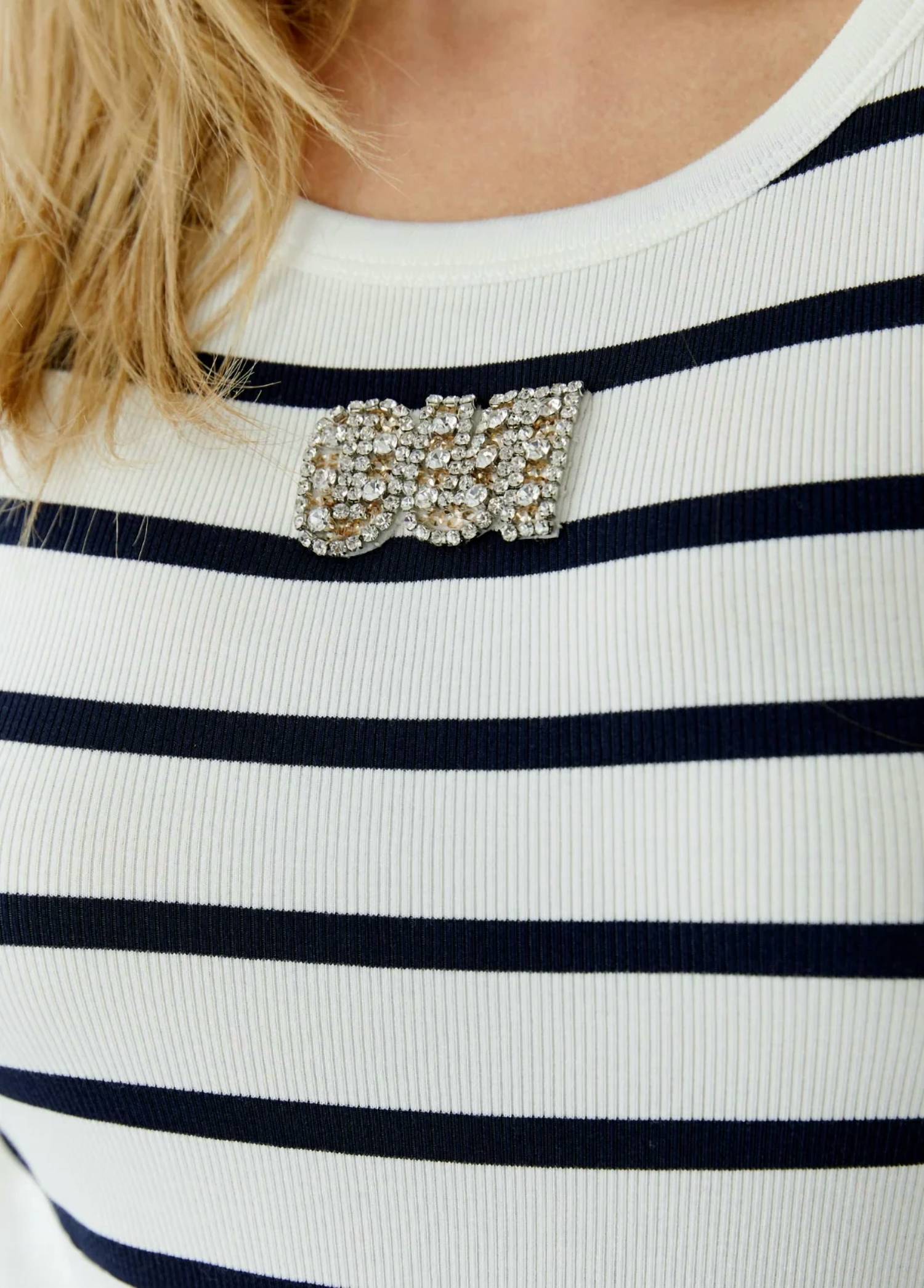 Oui - Striped With Embellished Logo Tank Top