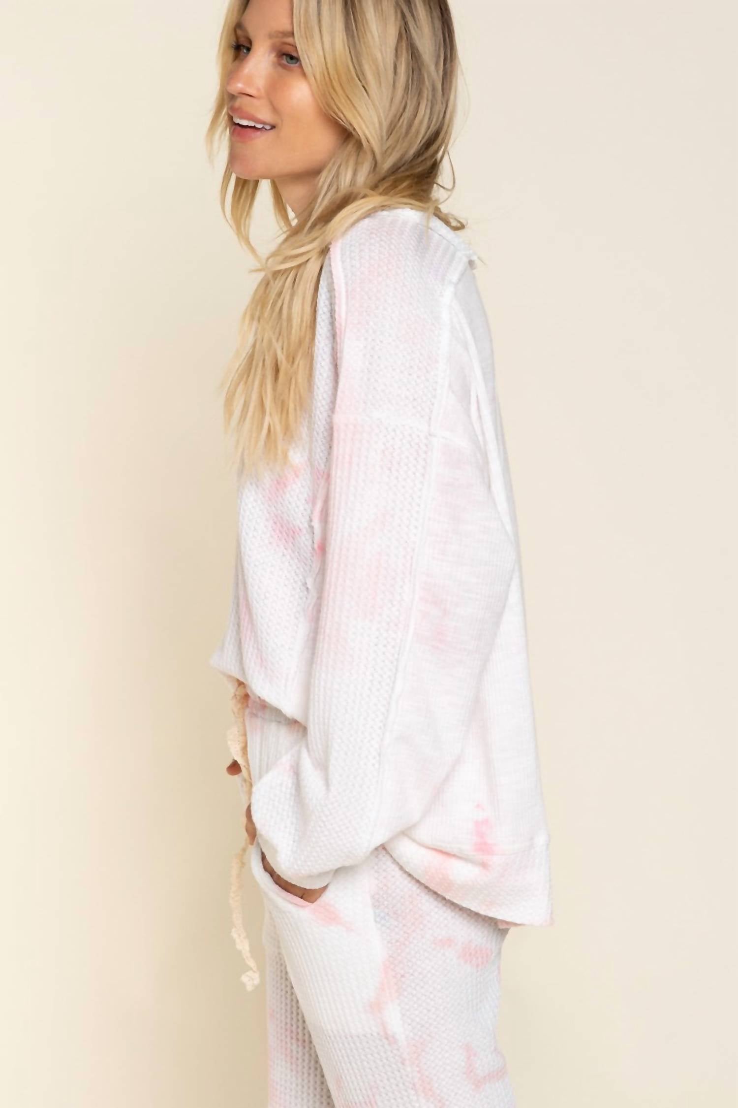 POL Mojito Thermal Knit Top in pink multi - women's top - alternate view