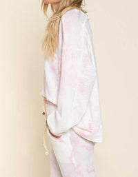 POL Mojito Thermal Knit Top in pink multi - women's top - detail view