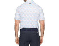 Flags & Anthem Berryville Short Sleeve Floral Print Performance Polo Top in white light blue coral - men's shirt - detail view