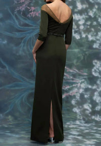 Mgny - Three-quarter Sleeve Crepe Column Gown