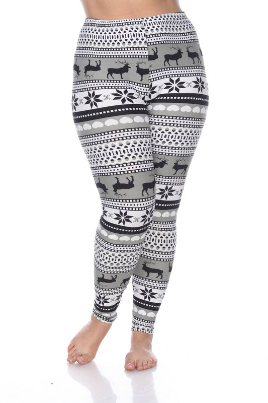 White Mark - Reindeers Printed Leggings - Plus