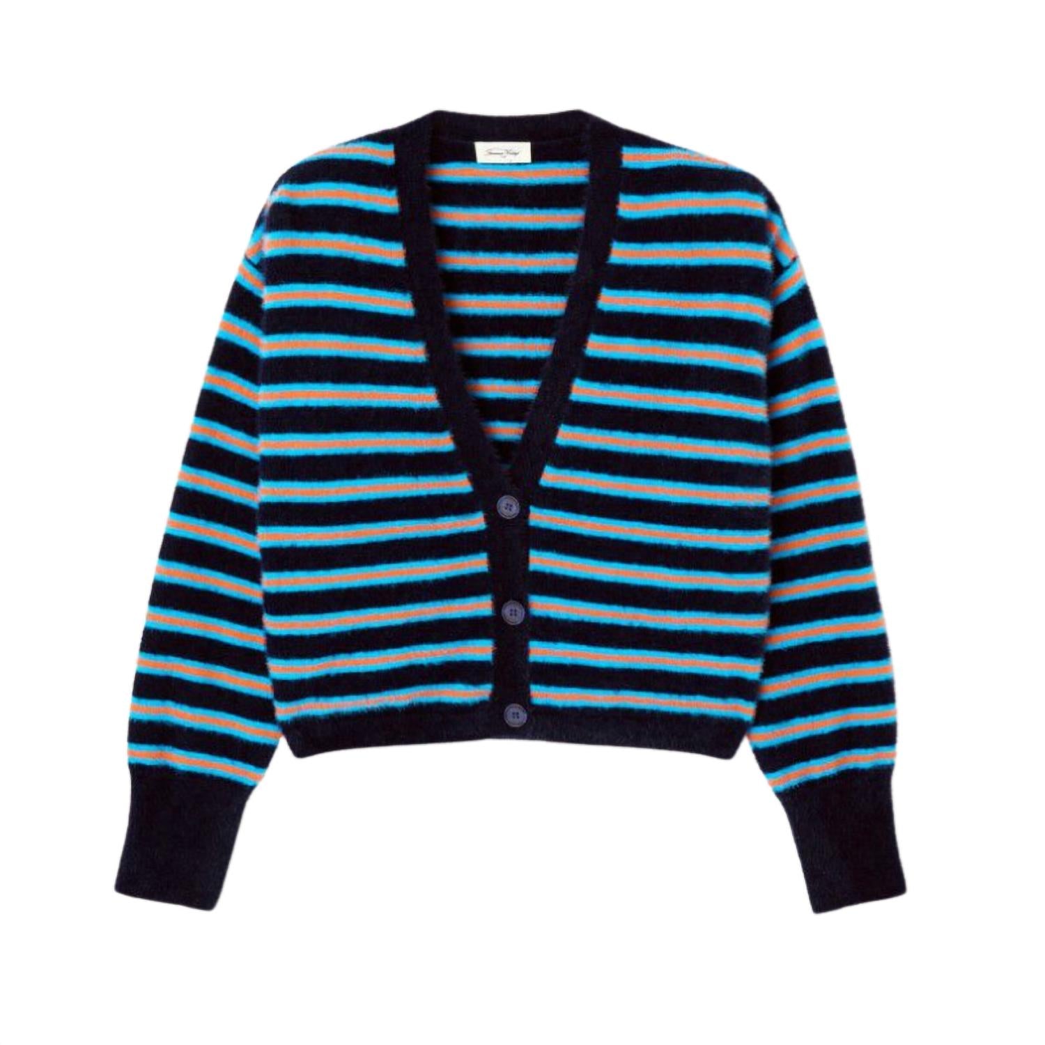 American Vintage Pluzy Cardigan in blue vitamin stripes - women's cardigan - detail view