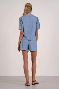 Elan - Short Sleeve Open Work Sleeves V-neck Top