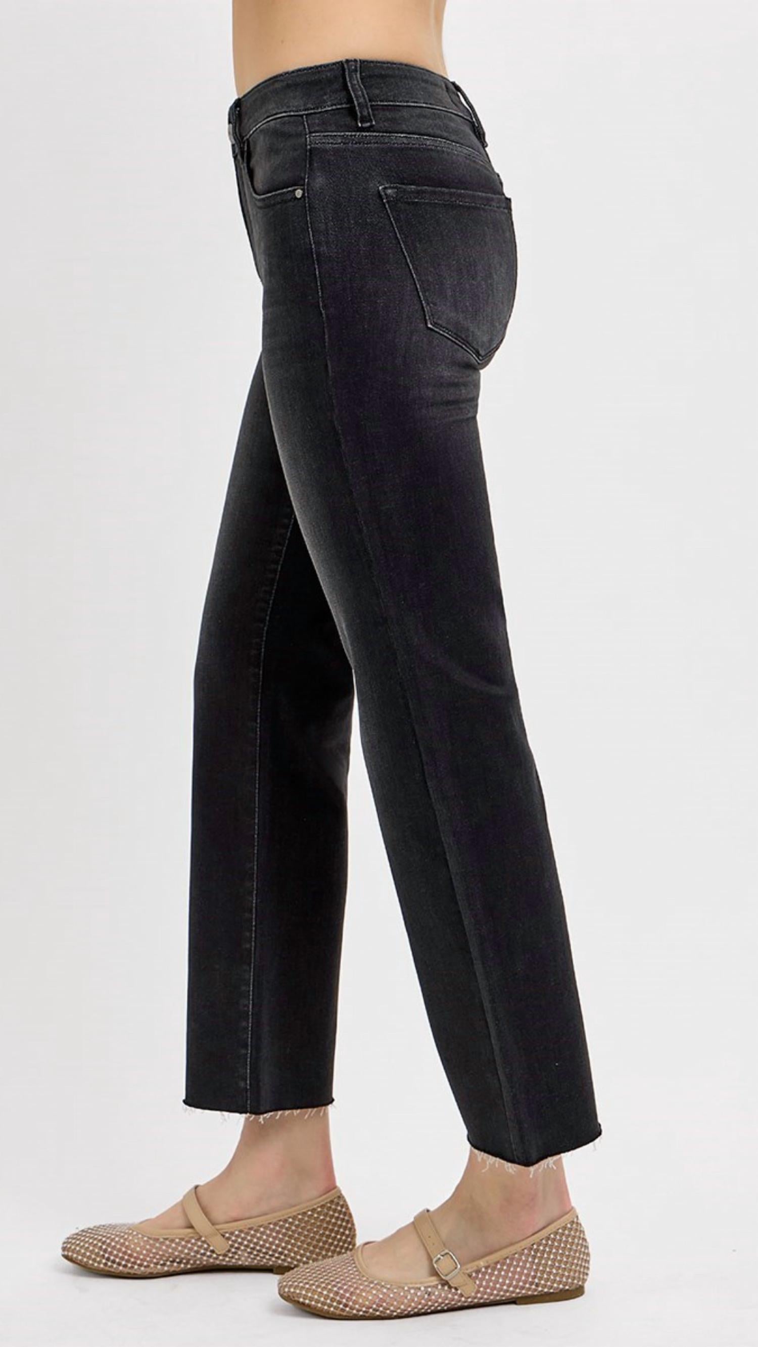Risen - Women's Mid Rise Tummy Control Crop Straight Jeans
