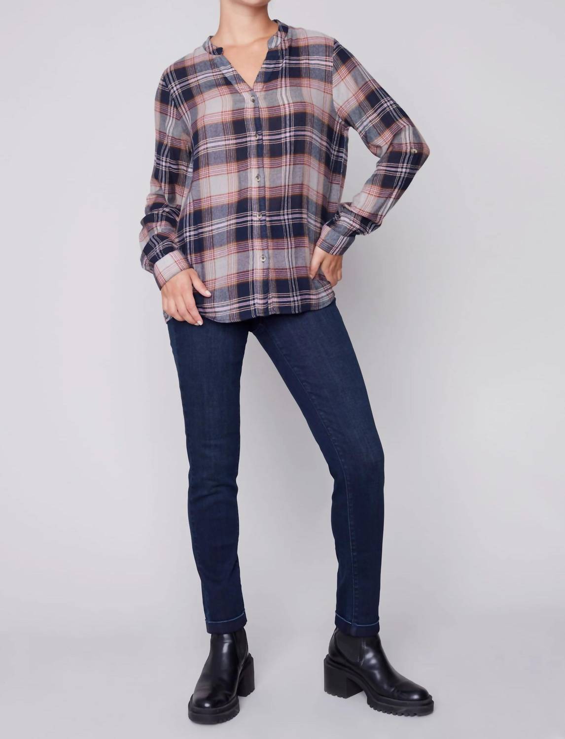 Charlie B - Button-Down Plaid Blouse