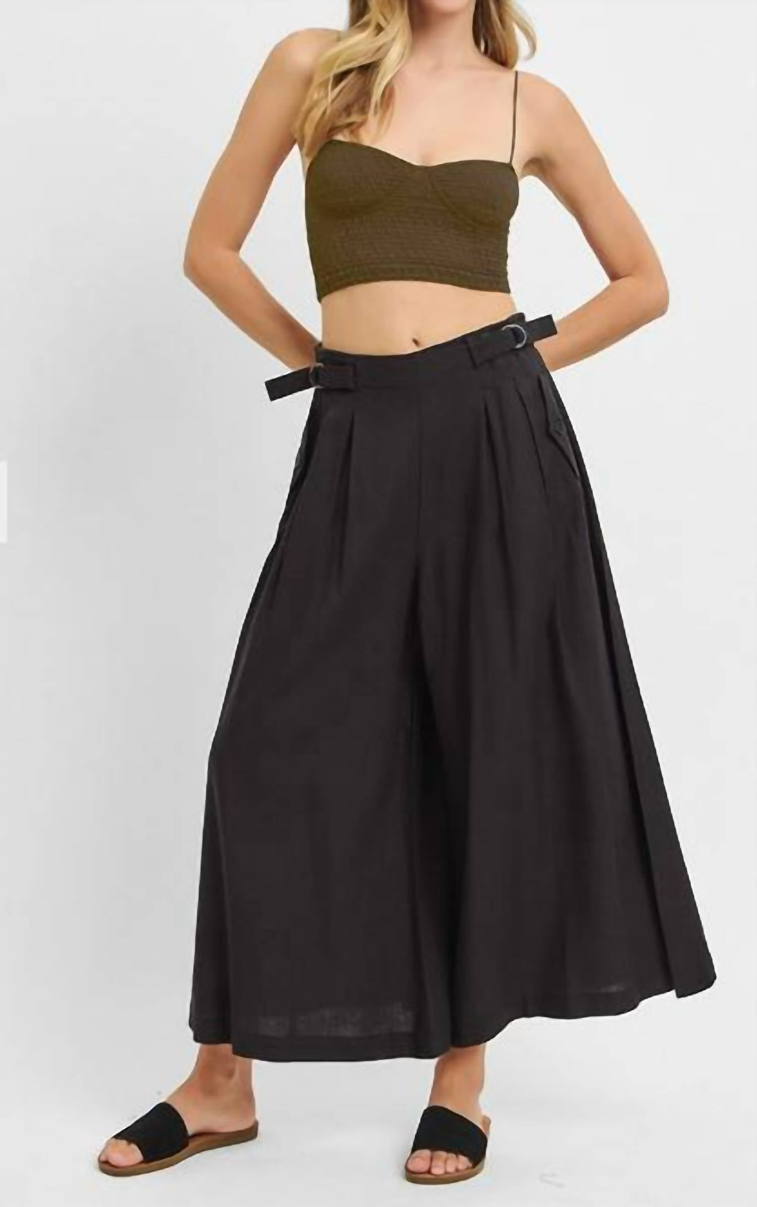 RISEN Wide Leg Linen Pants in black - women's pants