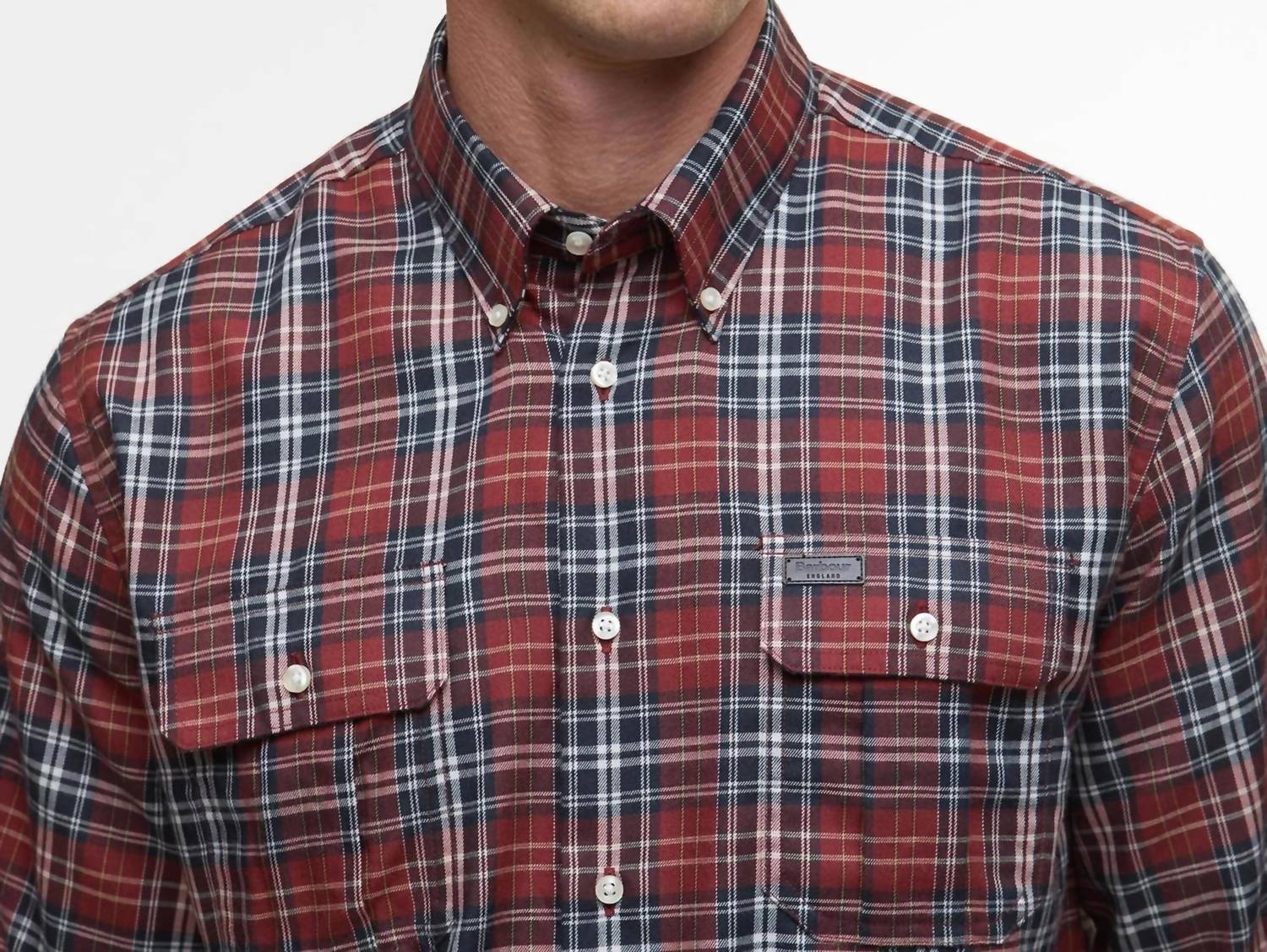 Barbour Saldon Thermo Weave Checked Shirt in fired brick - men's shirt - alternate view