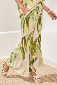 Tribal - Flowy Linen Flare Pants With Drawcord Waist